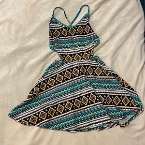 Colorful patterned sundress with cutouts